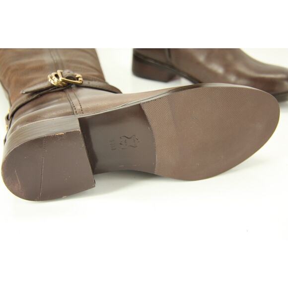 Tory Burch Brown Leather Simone Logo Embossed Riding Boots  New Sz 5.5 - Picture 9 of 10